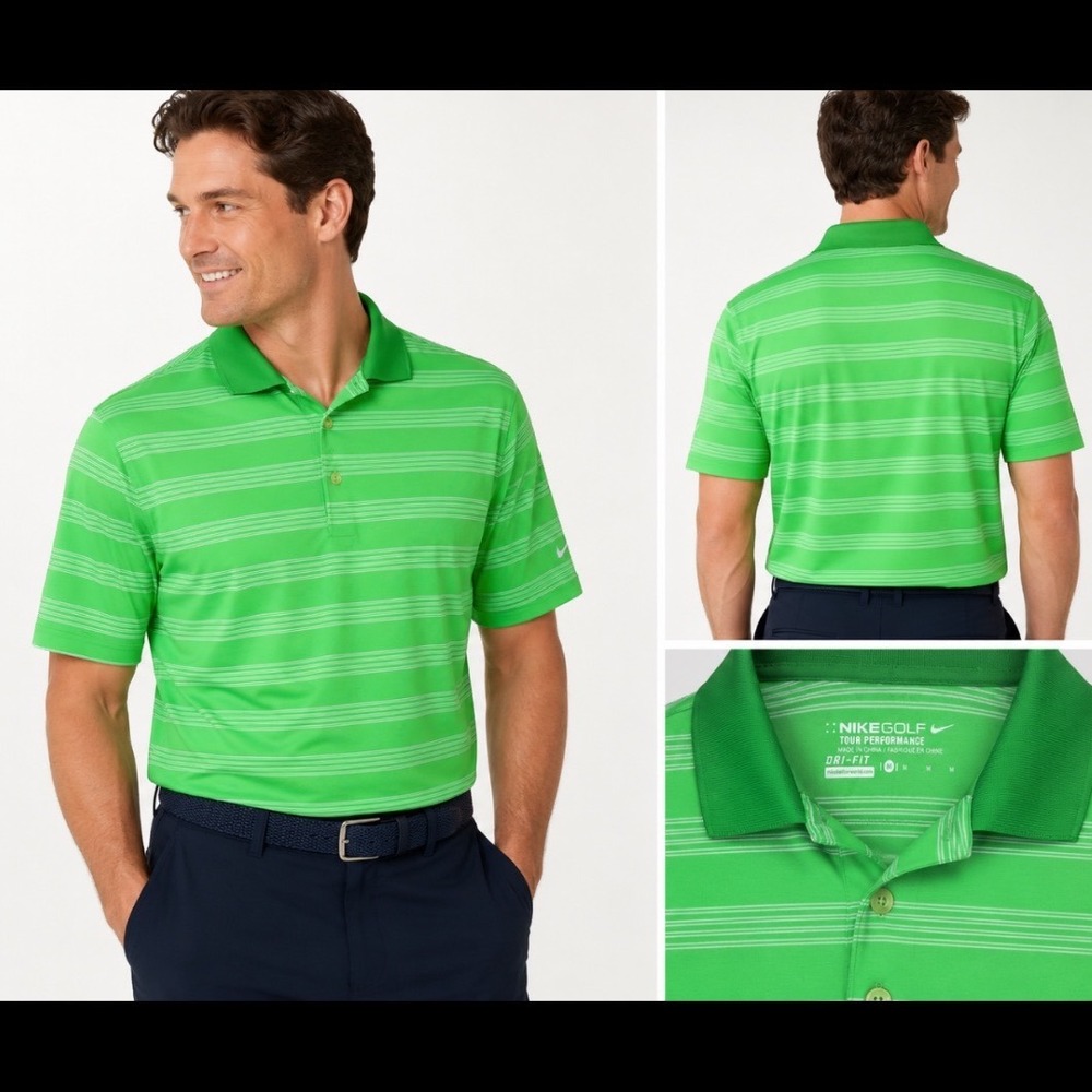 Nike Golf Tour Performance Dri-FIT Polo Shirt Mens Medium Green Striped
